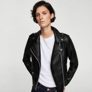 Appliqué biker jacket faux leather